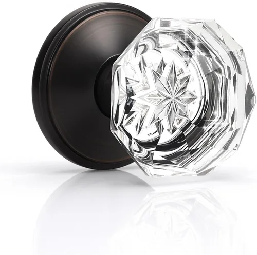Miniatura 18 de Gobrico Pomo de puerta de cristal para dormitorio y baño con roseta clásica negro mate, diamante transparente octogonal para puerta interior, 1