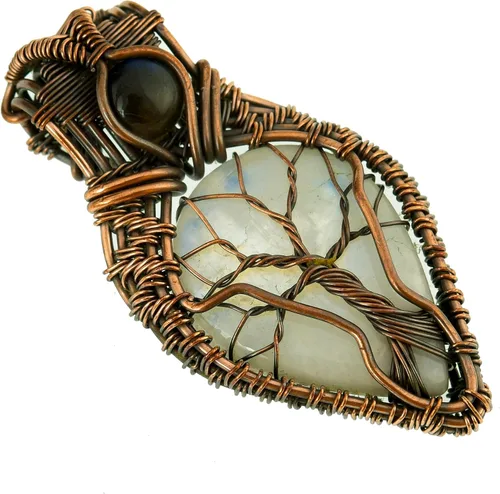 Miniatura 27 de Impresionante collar con colgante de árbol de la vida de cobre con piedras preciosas hechas a mano y cadena de 20 pulgadas, perfecto
