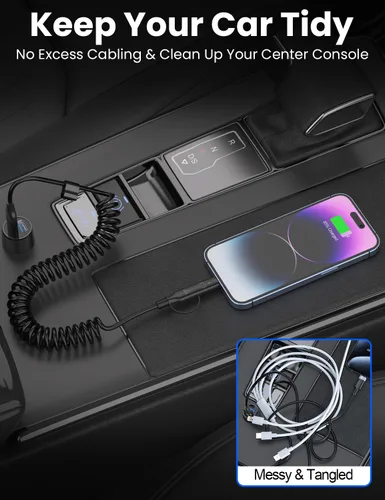 Miniatura 4 de Paquete de 2 cables USB-C y Lightning en espiral 2 en 1, cable de carga para iPhone 17 16 15 de 3 pies, cable de carga rápida de 60 W para iPhone