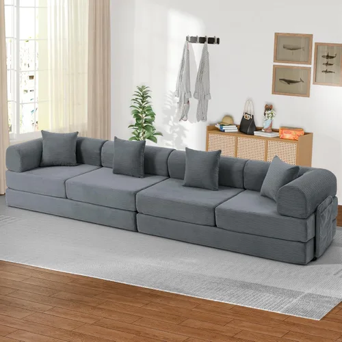 Miniatura 13 de Sofá cama modular en forma de U de 141.73 pulgadas, sofá de pana modular 6 en 1 con sensación suave como una nube, bolsa de almacenamiento