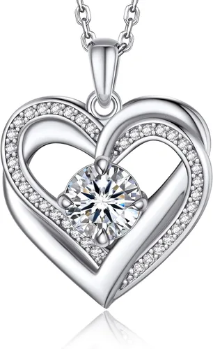 Miniatura 57 de MomentWish Collar de corazón para mujer, moissanita, diamante de imitación, plata de ley 925