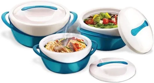 Miniatura 6 de Juego de Cazuelas Aisladas Pinnacle con Tapa de 3 piezas 2.6/1.25/0.6 qt. Elegante Calentador/Enfriador de Comida de Olla Caliente - Gran Tazón