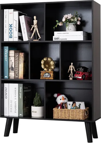 Miniatura 26 de YAHARBO Estantería de 2 cubos, soporte para tocadiscos negro con almacenamiento de vinilo de hasta 100 álbumes, estante horizontal para libros