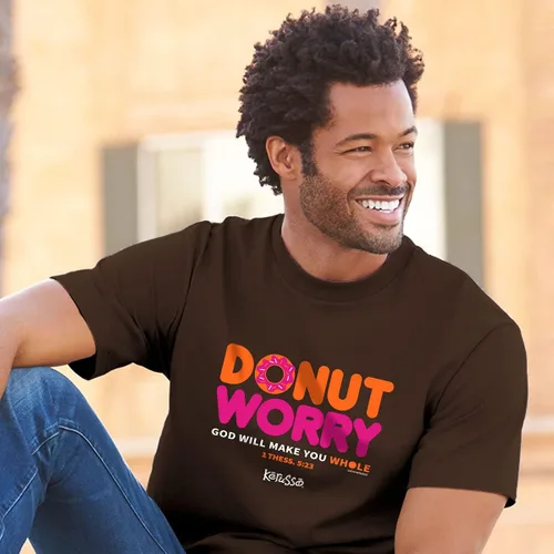 Miniatura 3 de Kerusso Donut Worry God Will Make You Whole Chocolate Brown Cotton Crew Neck T-Shirt, Small