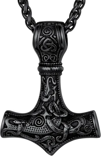 FaithHeart Viking Thor's Hammer Talisman Necklace for Men, Vintage Norse Mjolnir Amulet Pendant, Stainless Steel Jewelry