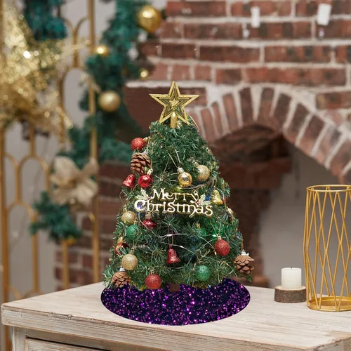 Miniatura 4 de Faldas de árbol moradas de Navidad de 21 pulgadas, faldas de árbol de lentejuelas con purpurina, decoración de tela de terciopelo, falda de árbol