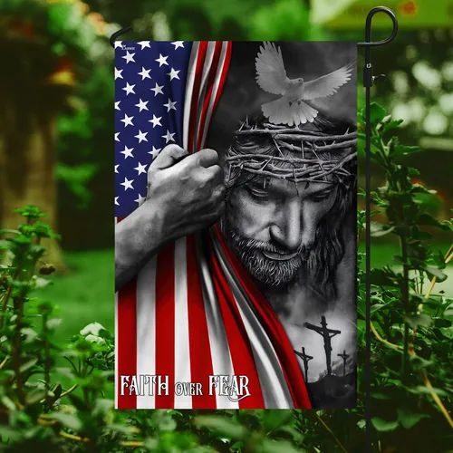 Miniatura 6 de FLAGWIX Bandera de Estados Unidos Christian Patriot – Bandera de Faith Over Fear God Jesus – Bandera de jardín de 12 x 18 pulgadas, decoración del 4