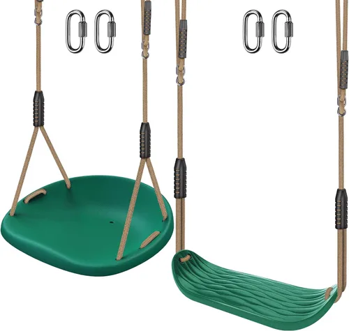 SELEWARE Paquete de 2 asientos de columpio de plástico resistente con cuerda ajustable y conexión rápida, accesorios de repuesto para niños y Verde