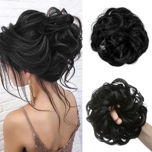 Miniatura 36 de CJL HAIR Extensiones de cabello sintético de moño desordenado, ondulado, rizado, grueso, para coleta, para mujer (rubio blanco)