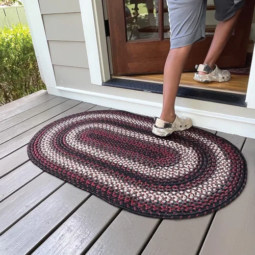 Miniatura 160 de Alfombra ovalada trenzada gris humo de 20 x 30 pulgadas, lavable para interiores y exteriores, decoración campestre para cocinas y entradas