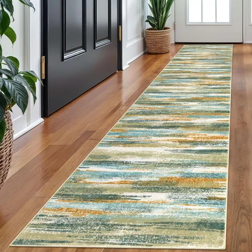 Miniatura 41 de Lansny Alfombra moderna abstracta de 2 x 5 pies, color negro, gris, blanco, lavable, alfombra de entrada para cocina, alfombra antideslizante suave