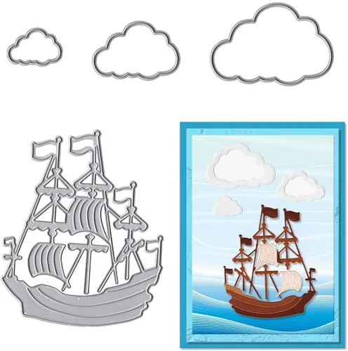 Estivaux Juego de troqueles de barco marino de verano para hacer tarjetas, nubes anidadas, marcos de corte, plantillas de troqueles de barco