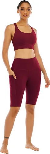 Miniatura 5 de WHOUARE Paquete de 4 pantalones cortos de yoga con bolsillos para mujer, cintura alta, atléticos, correr, entrenamiento, gimnasio, control de abdomen