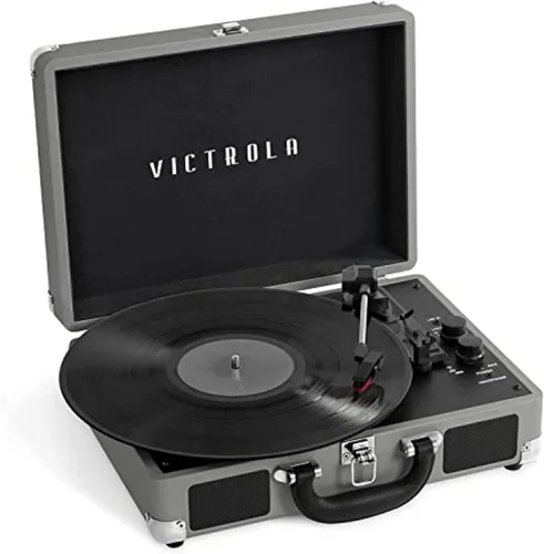 Miniatura 11 de Victrola Journey+ - Reproductor de discos portátil con Bluetooth en maleta – Altavoces integrados, reproductor de vinilos de 33-1/3, 45 y 78 RPM