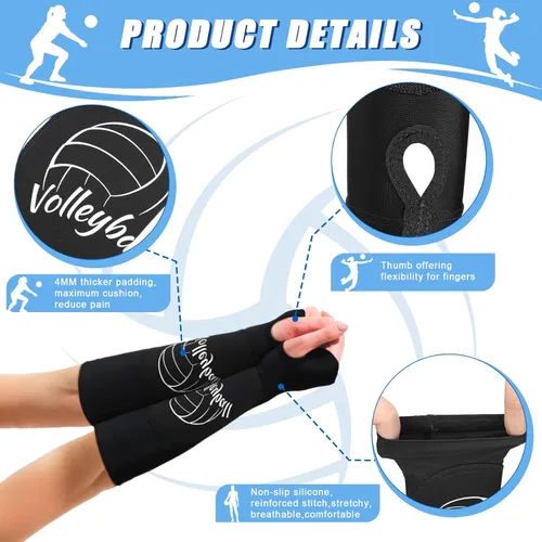 Miniatura 2 de Yinder 3 pares de mangas deportivas de voleibol para jóvenes voleibol muñequera protección almohadillas y agujero para el pulgar