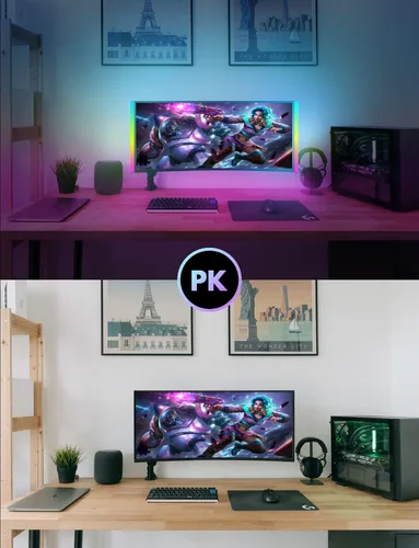 Miniatura 6 de JUSJUBR 2 piezas de luz RGB debajo del monitor, luz de juego con 353 modos de color, luz de escritorio LED con control remoto para configuración