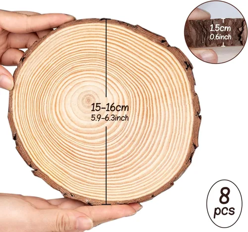 Miniatura 2 de Rebanadas de madera natural para centros de mesa, 8 centros de mesa de madera de 5.9 a 6.3 pulgadas para mesas, discos de madera redondos sin