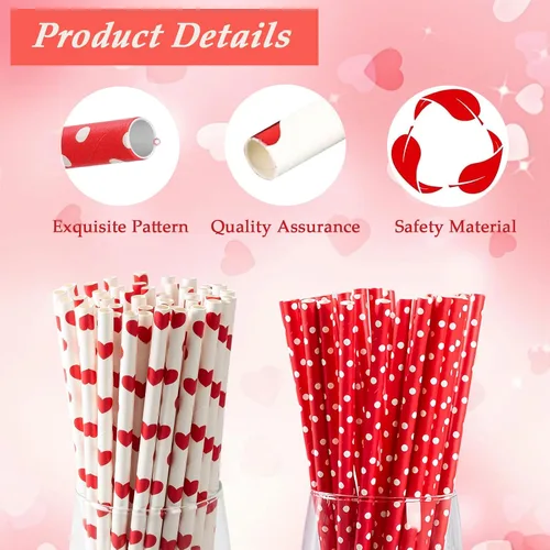 Miniatura 3 de 200 popotes de papel de corazón rojo, pajitas desechables para boda, fiesta de cumpleaños, suministros decorativos, 4 estilos