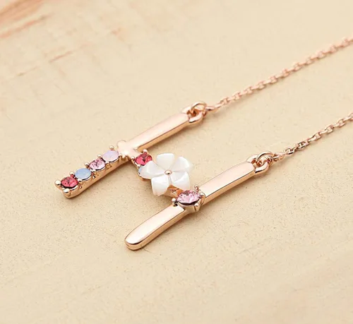 Miniatura 3 de Collar Gemmance de flor, con inicial, de amatista, rosa, rubí rojo, ópalo azul, perla sintética, con nombre, de joyería, hecha con cristales