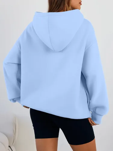 Miniatura 4 de Trendy Queen Sudaderas con capucha de gran tamaño para mujer, cómodas sudaderas de otoño a la moda 2025, trajes casuales de forro polar con bolsillos