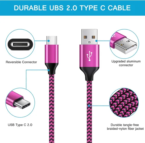 Miniatura 3 de Cable USB tipo C de carga rápida C, paquete de 3 cables de teléfono Android para Moto G Stylus/Play/Power 2025 2024, Razr, Samsung Galaxy