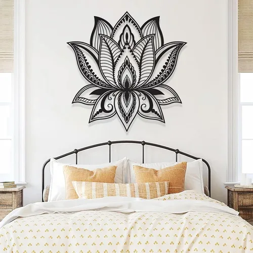 Arte de pared de mandala, arte de pared de metal con flor de loto, decoración de pared de mandala de metal grande, arte de pared de mandala de loto,