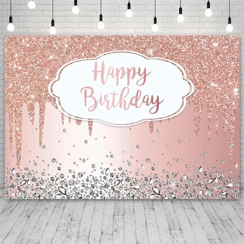 Miniatura 2 de Telón de fondo de 7 x 5 pies para cumpleaños con purpurina que gotea, diamantes de cristal, rosa dorado, para fotografía, decoración para fiesta