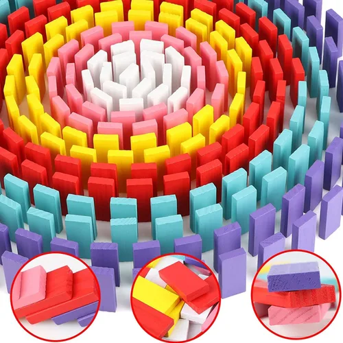 Miniatura 9 de Juego de 1000 piezas de dominó para niños con 11 bloques adicionales, bloques de construcción de madera, 10 colores, juegos de fichas de dominó
