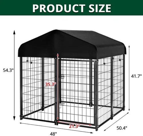 Miniatura 2 de Perrera para perros al aire libre con techo, 4 x 4.2 x 4.5 pies de alambre soldado para exteriores, jaula de perro resistente con cubierta