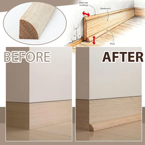 Miniatura 3 de DoubleFill Paquete de 2 Molduras de Cuarto Redondo de Roble Rojo 47'' × 1/2" × 1/2" Madera Dura Maciza Sin Acabar para Pisos, Zócalos, Gabinetes