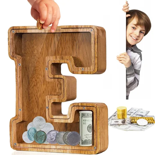 Miniatura 67 de Alcancía de madera grande personalizada con letras – Alcancía de letras para niños y niñas, regalo de cumpleaños (A)