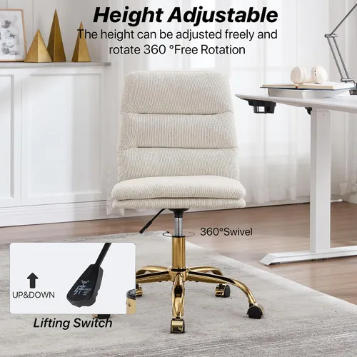 Miniatura 4 de Silla de oficina en casa sin brazos de tela, moderna silla de escritorio ergonómica con respaldo alto con ruedas, silla giratoria de altura