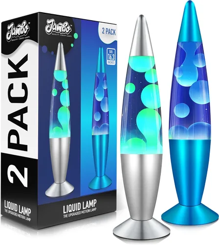 Miniatura 14 de JAMBO Hermosa lámpara líquida con puertos USB, luz de movimiento de 16" con líquido azul y cera morada, luz nocturna relajante, luz ambiental