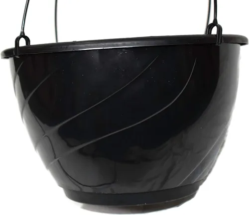 Miniatura 3 de Cesta colgante de plástico negro de 12 pulgadas de diámetro (2)