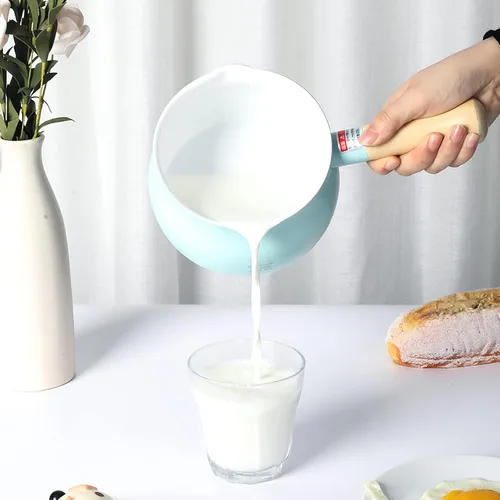 Miniatura 5 de Olla de leche pequeña beige de 1.2L con tapa lindo mango de madera hogar sartén antiadherente leche caliente bebé suplemento de alimentos olla