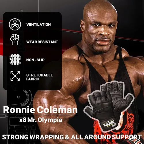 Miniatura 6 de Guantes de levantamiento de peso Schiek, Serie de firma de Ronnie Coleman - Guantes de agarre para levantamiento de pesas
