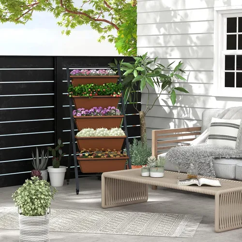 Miniatura 9 de Safstar - Macetero vertical de 5 niveles, cama de jardín elevada con 2 ruedas con bloqueo, 5 jardineras extraíbles, marco de metal, caja