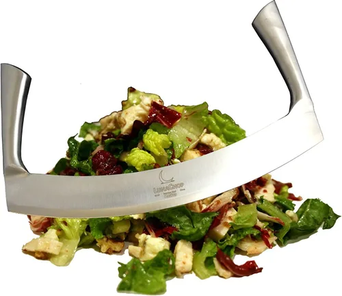 Miniatura 3 de Mezzaluna - Cuchillo para picar verduras para ensalada picada, cuchillo industrial para pizza (hoja de 14 pulgadas)