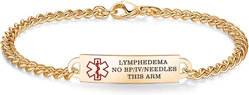 Miniatura 9 de Pulseras de identificación de alerta médica de 6.5 "-8.5" para mujeres, pulseras de emergencia médica de acero inoxidable, grabado gratuito
