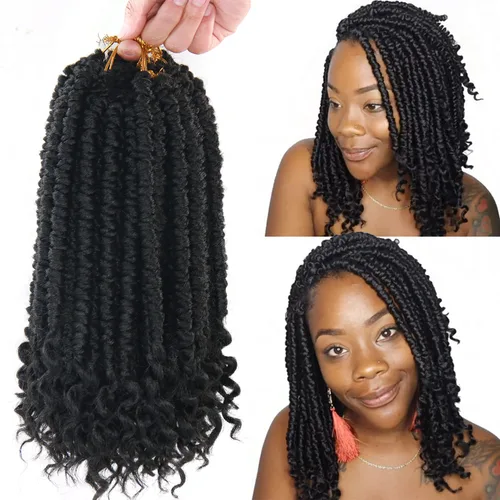 Miniatura 9 de Paquete de 8 extensiones de cabello de ganchillo de 12 pulgadas, trenzas de ganchillo senegalesas, rizados, con rizos de resorte, para mujeres