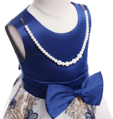 Miniatura 3 de NSSMWTTC 2-9T Vestido de bordado de boda para niñas de flores, vestido de Navidad con collar