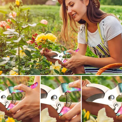 Miniatura 4 de Juego de herramientas de jardín, 10 piezas de herramientas de jardinería con estampado floral, mango ergonómico, rastrillo de pala, tijeras