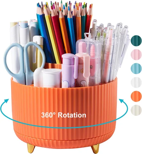 Miniatura 8 de Organizador de escritorio para lápices y bolígrafos, 5 ranuras, rotación de 360 grados, organizadores de escritorio para lápices y bolígrafos