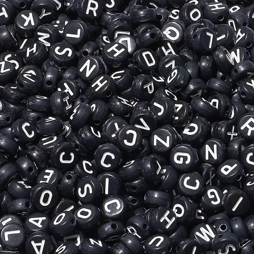 Miniatura 13 de LAIDANLA - 1500 cuentas de letras acrílicas del alfabeto doradas, cuentas redondas blancas de 7×4mm para hacer joyas, pulseras, collares, llaveros