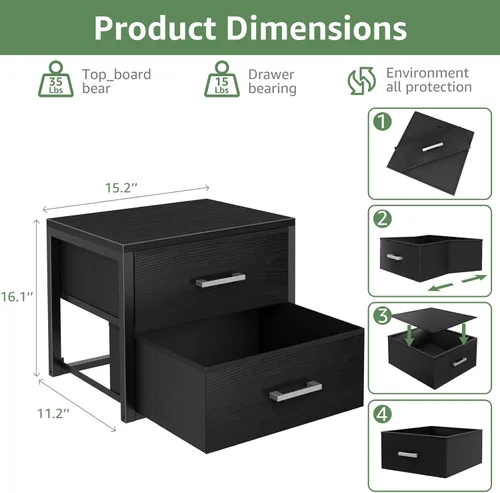 Miniatura 3 de BOLUO Cajones de Almacenamiento Apilables Organizadores de Armario y Almacenamiento de Tela Negro Cómoda de 2 Cajones para Dormitorio Moderno