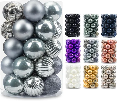 Miniatura 52 de AMS Esferas de Navidad de 2.36 pulgadas/60mm, 34 unidades, adornos grandes, decoraciones para fiestas, inastillables, colgantes festivos para Negro