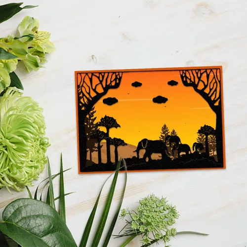 Miniatura 4 de Troqueles de corte de fondo de elefantes, animales, marco de fondo, troqueles para hacer tarjetas, fondo de árboles, troquelado, plantilla