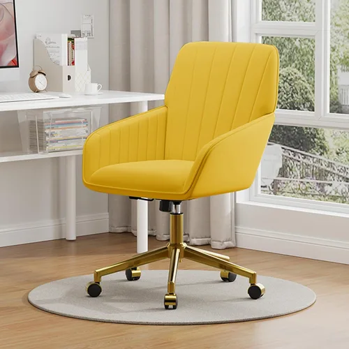 Miniatura 8 de YISHENG Silla de escritorio de oficina de terciopelo con base dorada, con ruedas, moderna altura ajustable de 360 grados, giratorias, tapizadas