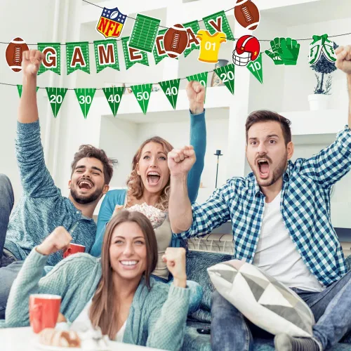 Miniatura 4 de 3 piezas de banderines con temática de rugby y fútbol americano, guirnalda para decoración de fiestas temáticas deportivas, suministros de decoración