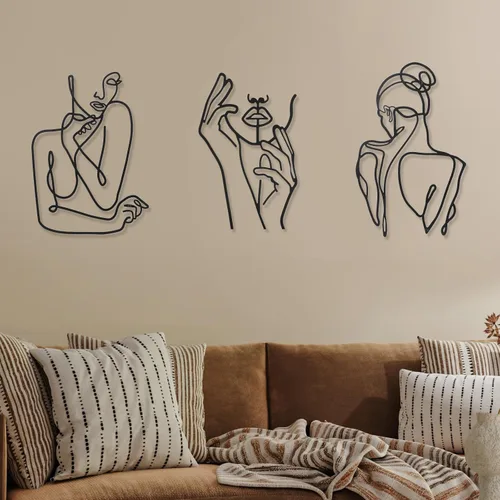 Photect - 3 piezas de decoración de pared de metal minimalista, arte de pared abstracto de mujer, arte de pared de línea única, decoración moderna